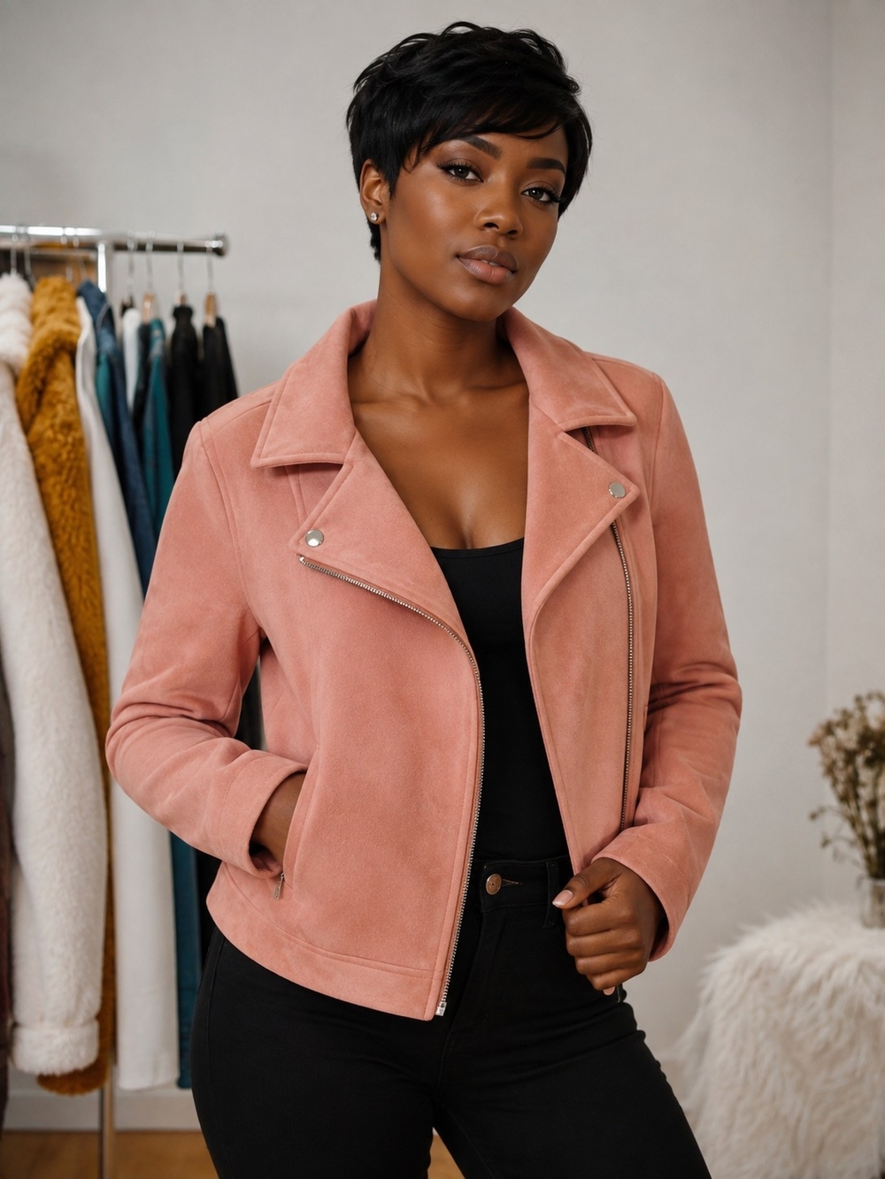 Old Navy Rose Pink Suede Moto Jacket (NWT) 💖 Size Medium
